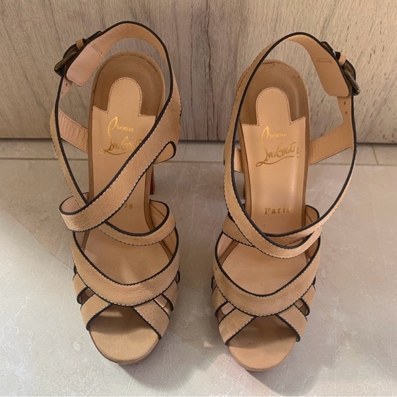 Christian Louboutin 120mm Tan Strappy Pump Heels Size 37 - Picture 2 of 8
